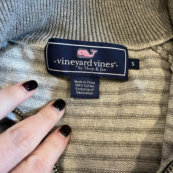 Vineyard Vines Hamilton Quarter Zip Sweater Mens Sz S Gray Cotton Knit Preppy - Picture 6 of 9